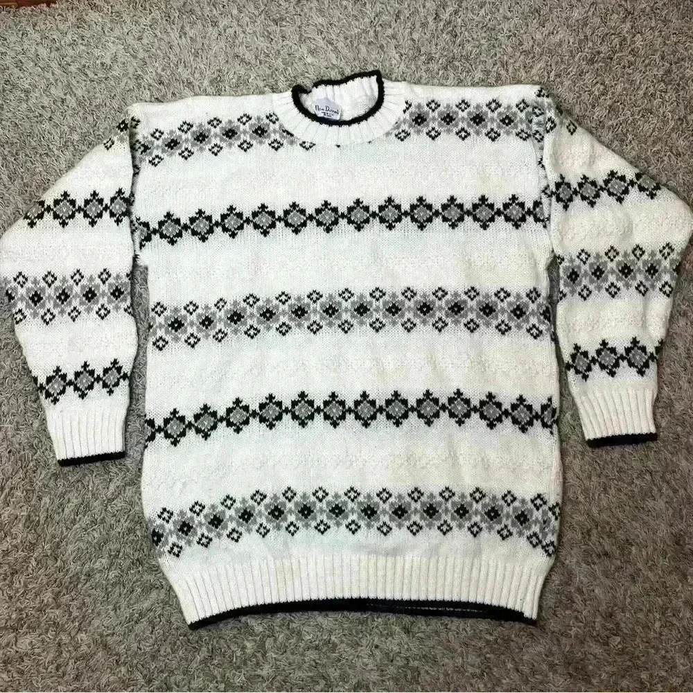 Vintage Nan Dorsey Cable Knit Sweater Made In‎ USA Women Large Cream Heavy Warm